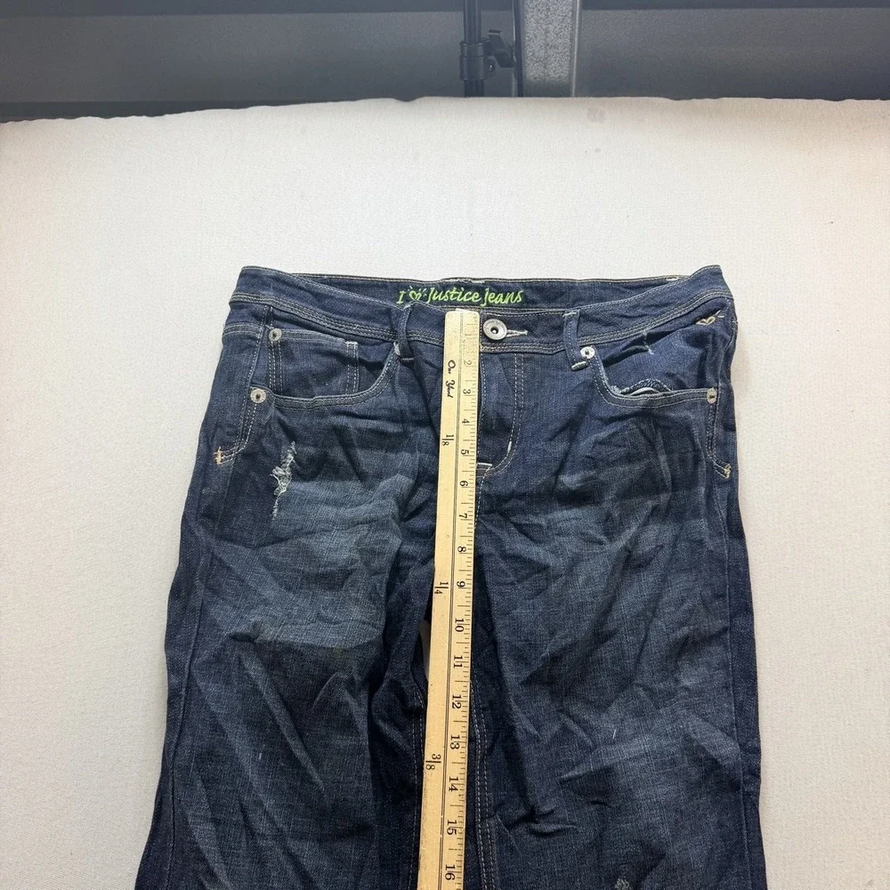 Justice Bootcut Jeans Girls 18 Dark Blue Good Distressed Denim Pockets